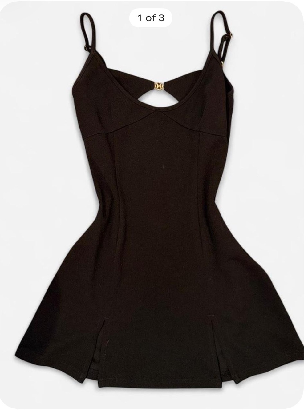 Meshki Black Spaghetti-Strap Mini Dress with Front Cutout